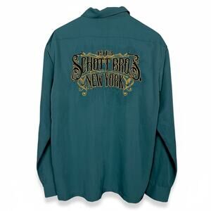 Schott Brothers NYC Long Sleeve Dark Green Embroidered Work Shirt Size L